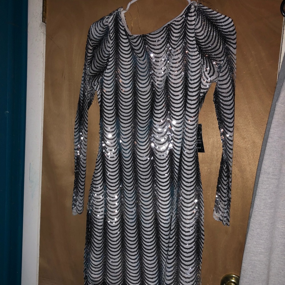 Black/white sequin dress
